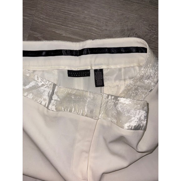 Apostrophe Stretch Women Wide Leg Pants Ivory Velvet Trim Size 14 Dress Business - Picture 4 of 7